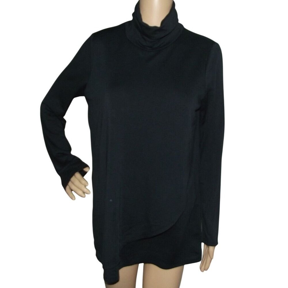Pure J Jill Turtleneck Tunic Top Womens Small Black Long thick shirt Luxe Tencel